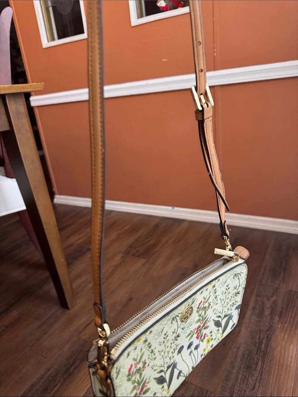 Tory Burch Floral Convertible Crossbody - Cream with Tan Strap